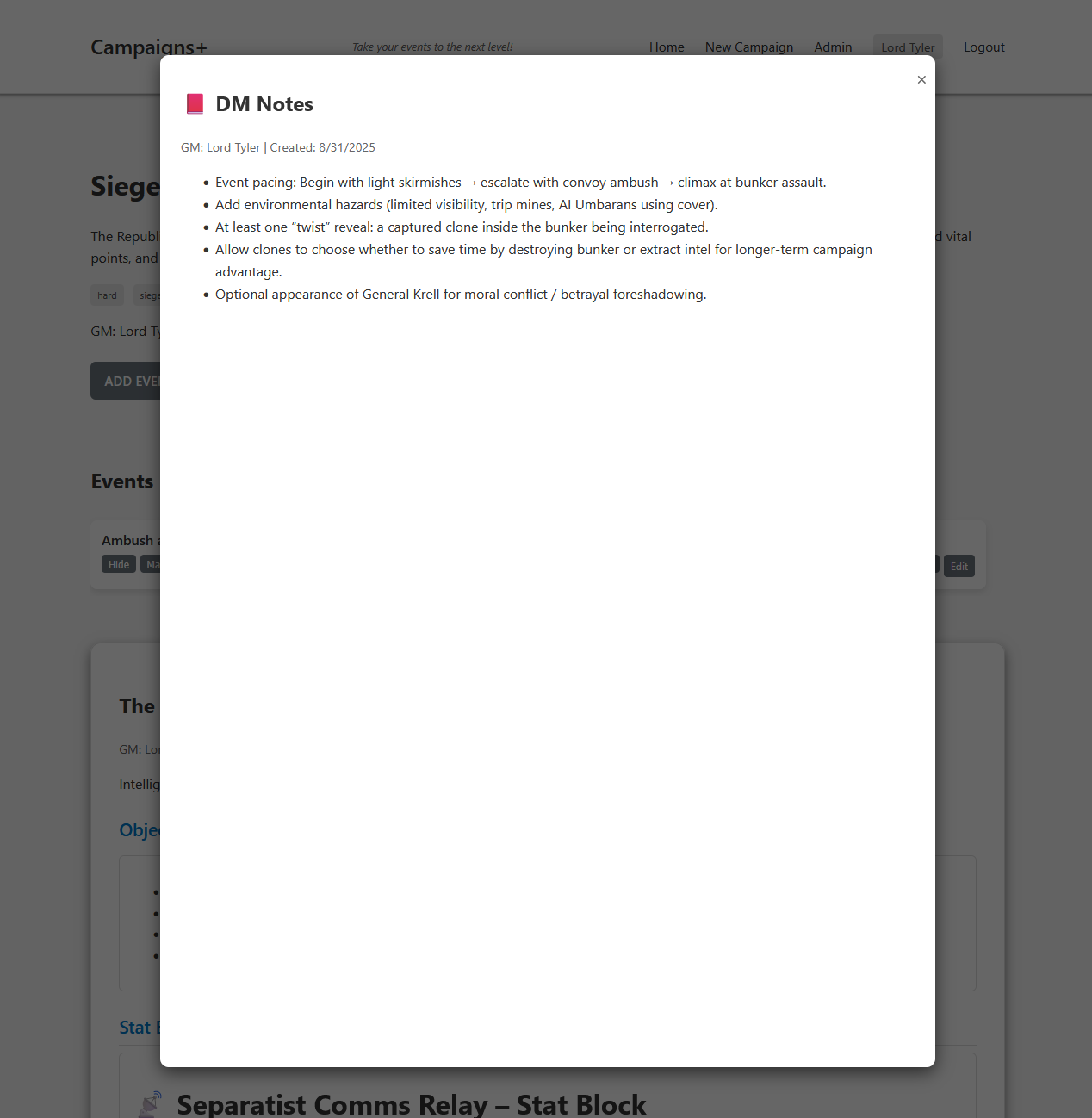 📜 Campaigns+ – The Ultimate GameMaster Event Manager